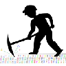 Silhouette of a miner using a pickaxe to mine data